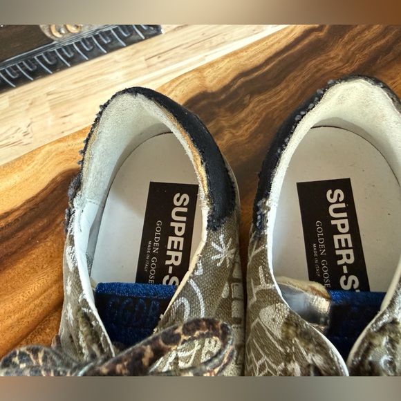Golden Goose SuperStar Olive and White Graffiti Sneakers with Silver Star